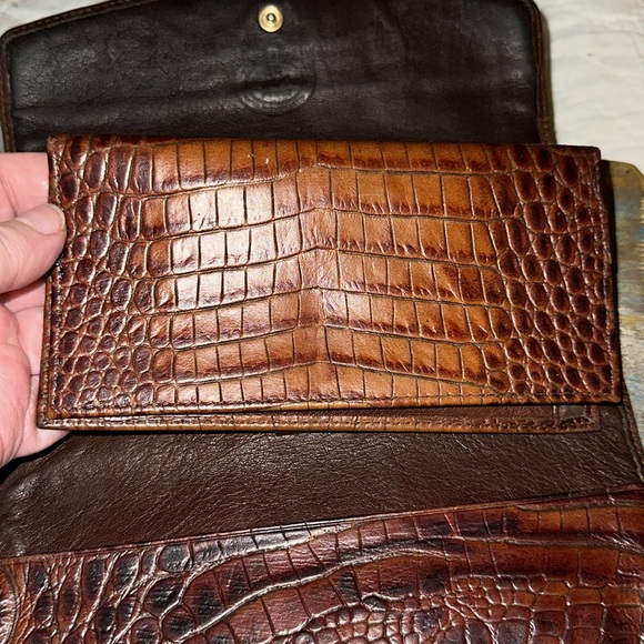 Brahmin Vintage Trifold Wallet Clutch Cognac Brown Croc Embossed Leather - Picture 9 of 11